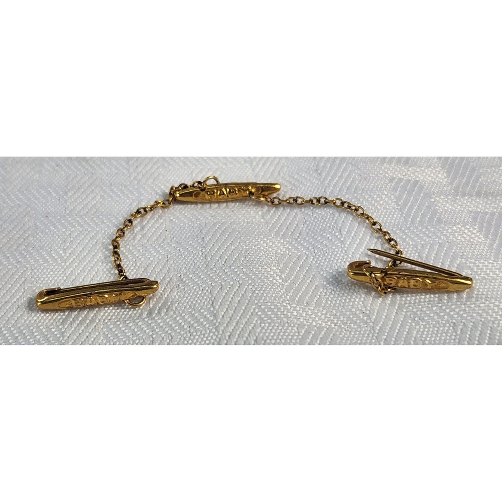 Antique P.A. Coon Gold Plated BABY Bib Bar Pins Connecting Chain C-Clasp 1910